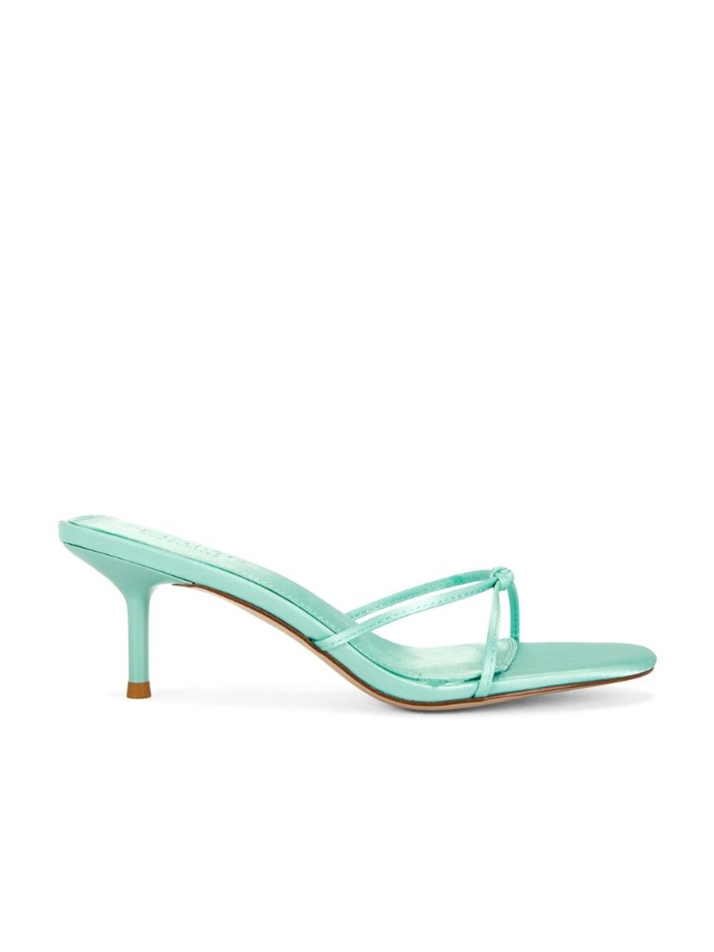 FEMME LA Maeve Slipper in Jelly Mint green open toe satin kitten heel
